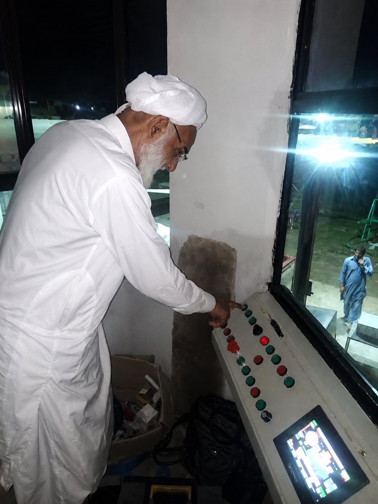 Haji Abdul Rashid, founder of Saqib Brothers, at the production facility control panel