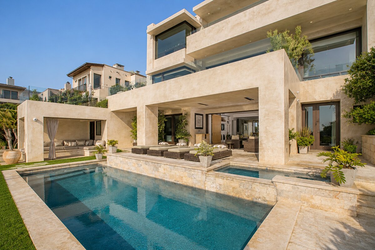 Limestone flooring installed in a Lahore villa